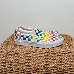 Vans Multi Color Rainbow Checkerboard Slip On Vans Sneakers Women’s 8